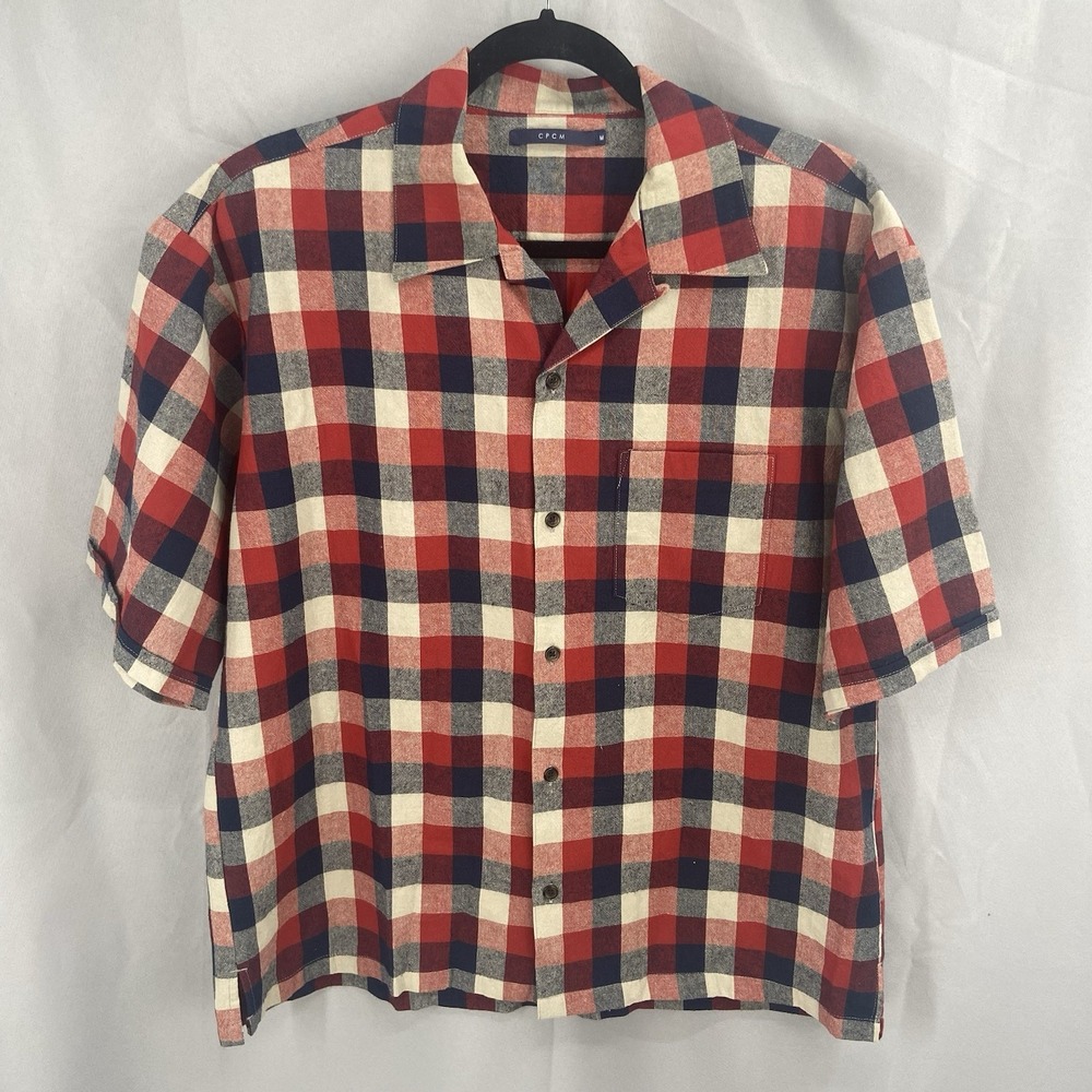 Cpcm Japan Unisex Red Plaid Short Sleeve Button Up Shirt Size Medium